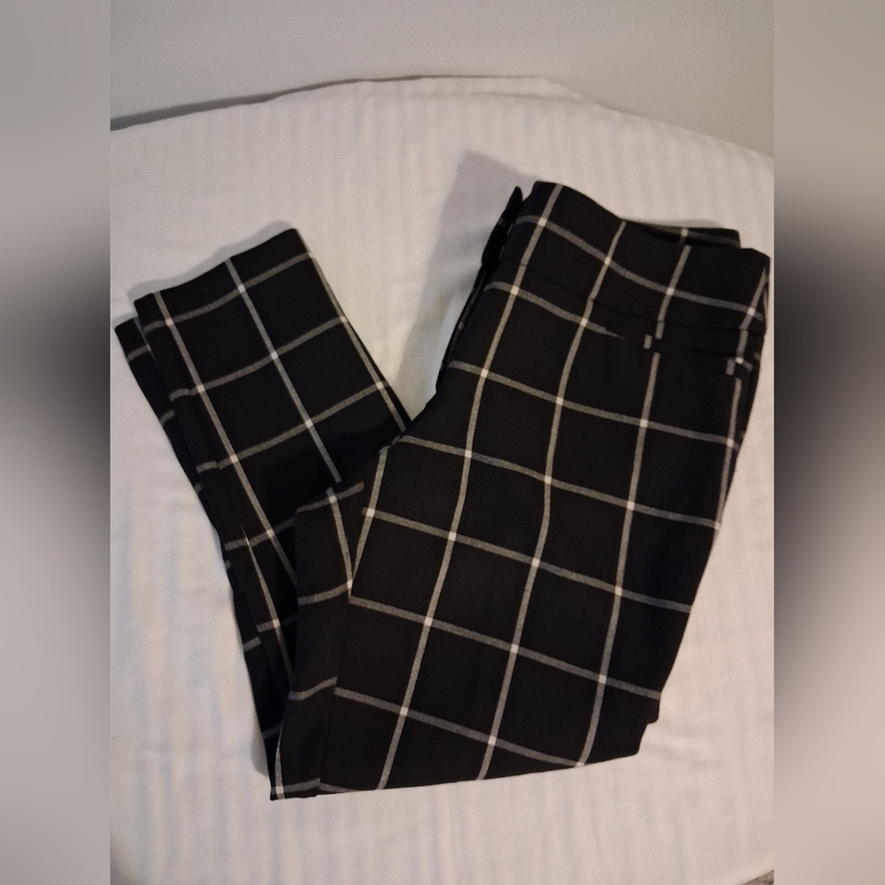 Ann Taylor Black Windowpane black white Plaid Ankle Pants 12, large